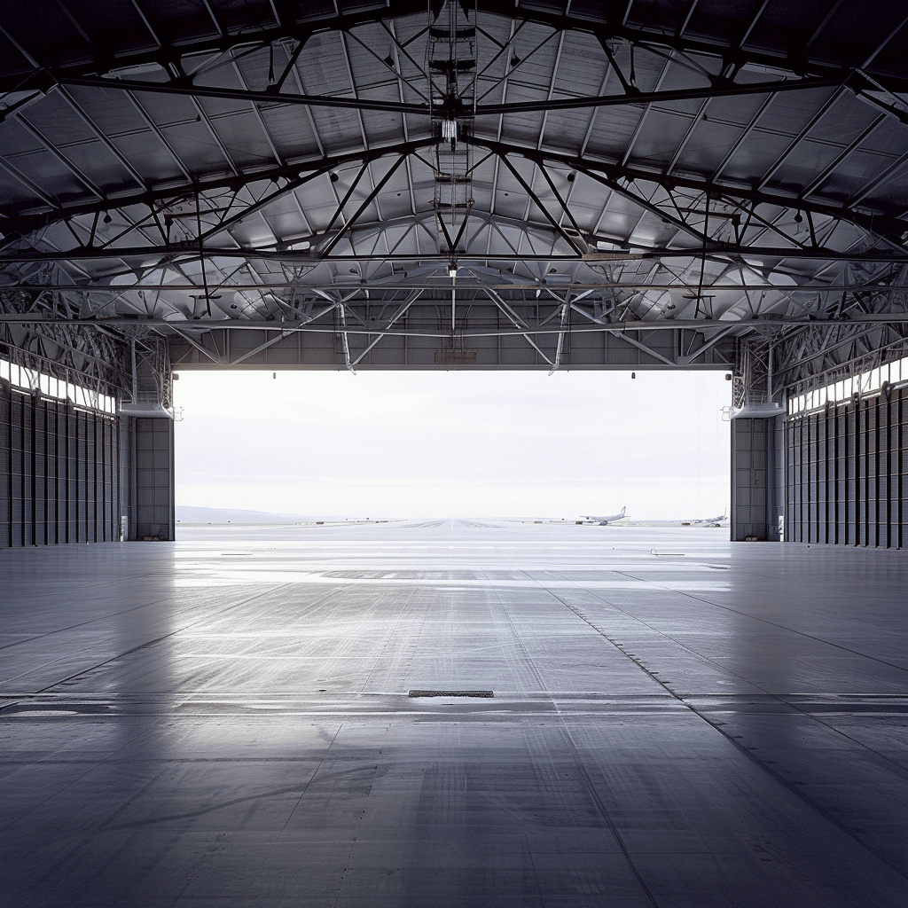 Airport hangar with planes